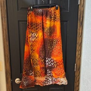 Notations Orange, Red & Brown Abstract Pattern Midi Skirt